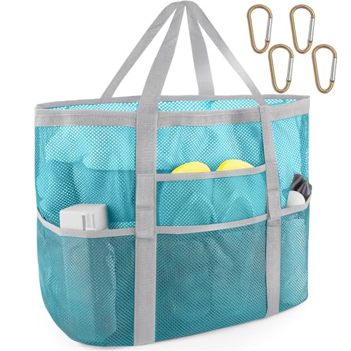 SRISE Mesh Beach Bag - Large Beach Tote Bag for Family Beach Bag for Toys & Vacation Essentials (Sky Blue) - Image 1