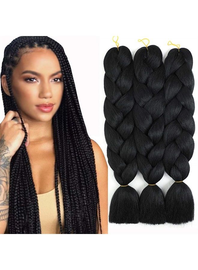 Yami Braiding Hair Pre Stretched Black Black Braiding Hair Braid in Hair Extensions Braids Hair for Twist 24" 3 Bundles/Lot (1#) - Image 1