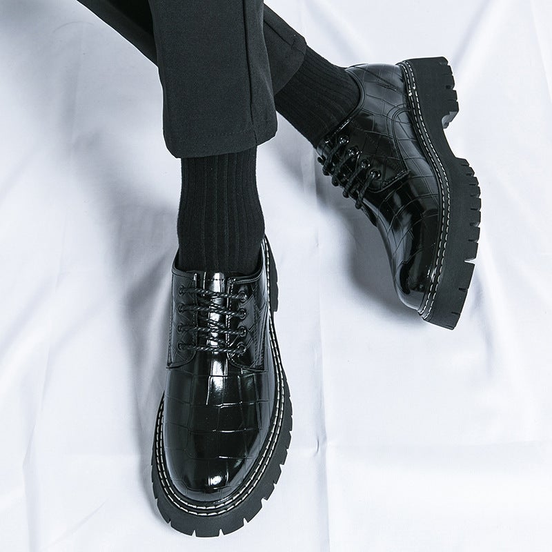 Men'S Fashion Large Size Leather Shoes For Teenagers Retro Style Business Casual Shoes Lace-Up Thick-Soled Height-Increasing Shoes - Image 3