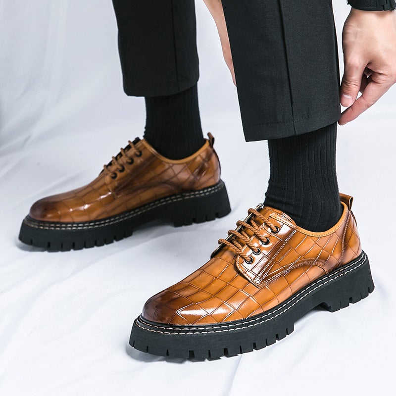 Men'S Fashion Large Size Leather Shoes For Teenagers Retro Style Business Casual Shoes Lace-Up Thick-Soled Height-Increasing Shoes - Image 2