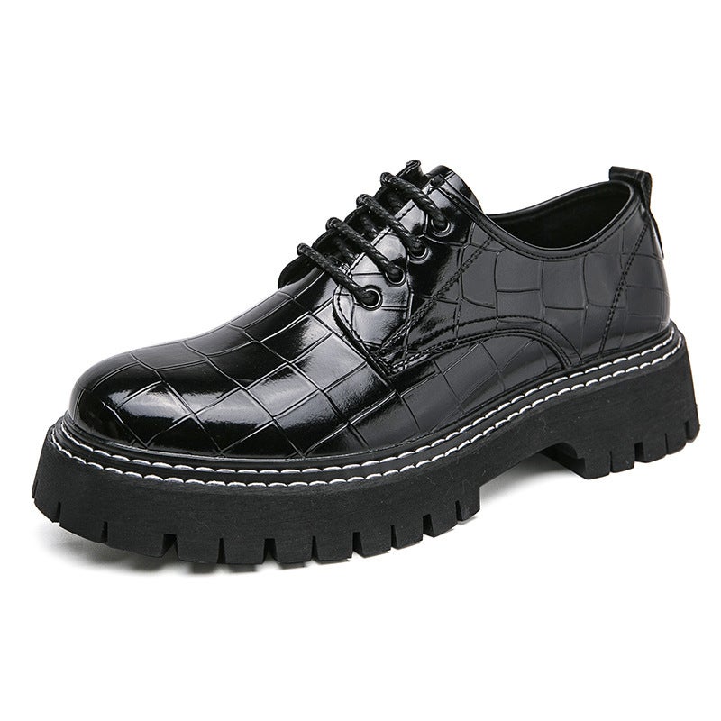 Men'S Fashion Large Size Leather Shoes For Teenagers Retro Style Business Casual Shoes Lace-Up Thick-Soled Height-Increasing Shoes - Image 1