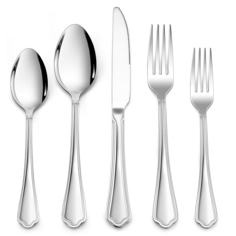 LIANYU 40Piece Silverware Flatware Set for 8 Stainless Steel Cutlery Eating Utensils Set with Scalloped Edge Include Knives Forks Spoons Dishwasher Safe Mirror Polished