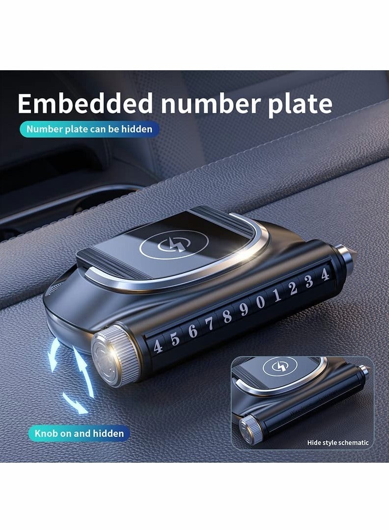 Multifunctional Wireless Car Charger Mount, 15W 10W 7.5W Fast Charge, Car Charging Mount with Window Breaker Hammer, Parking Card Phone Number, Fits Most Phones in The Market - Image 3