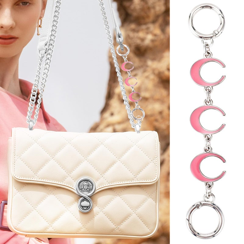 ZLSPTK 2Pcs Purse Extender Chain Silver Pink Bag Extender Chain Heart Purse Strap Extender Moon Purse Strap Replacement Crossbody Purse Accessories For Women Bag Charms For Handbags Tote Bags Purse Making - Image 2