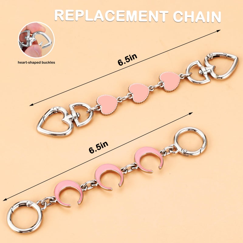 ZLSPTK 2Pcs Purse Extender Chain Silver Pink Bag Extender Chain Heart Purse Strap Extender Moon Purse Strap Replacement Crossbody Purse Accessories For Women Bag Charms For Handbags Tote Bags Purse Making - Image 5