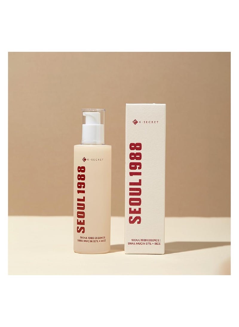 K-SECRET K-SECRET SEOUL 1988 Essence : Snail Mucin 97% + Rice, 100ml/3.38fl.oz. | 97% Snail Secretion with Rice Ferment Filtrate and Rice Extract for Skin Hydration, Soothing | Korean Skincare - Image 1