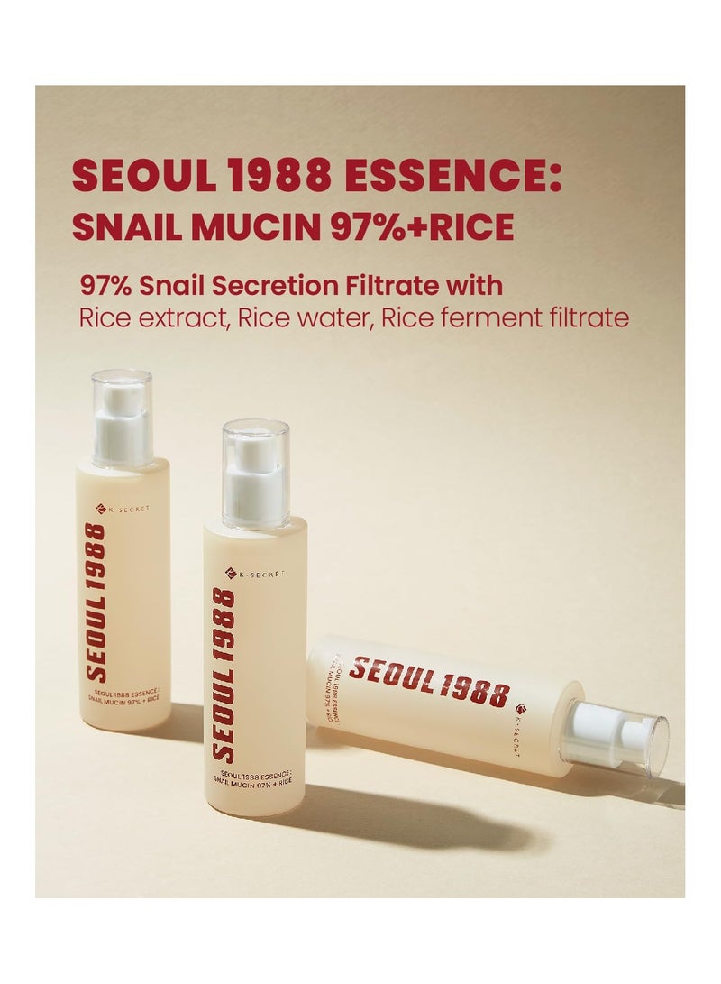 K-SECRET K-SECRET SEOUL 1988 Essence : Snail Mucin 97% + Rice, 100ml/3.38fl.oz. | 97% Snail Secretion with Rice Ferment Filtrate and Rice Extract for Skin Hydration, Soothing | Korean Skincare - Image 2
