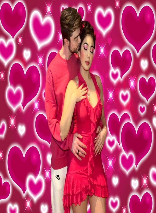 CINRAY Red Heart Photo Backdrop 8x6FT Valentine's Day Decorations Early 2000s Background for Photography 90s Women Happy Birthday Banner Old School Valentines Selfile Wall Decor - Image 4