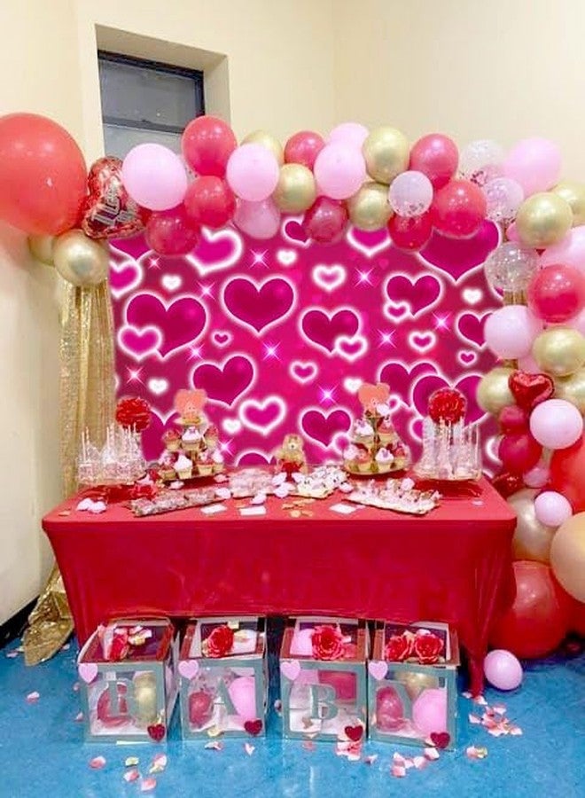 CINRAY Red Heart Photo Backdrop 8x6FT Valentine's Day Decorations Early 2000s Background for Photography 90s Women Happy Birthday Banner Old School Valentines Selfile Wall Decor - Image 3
