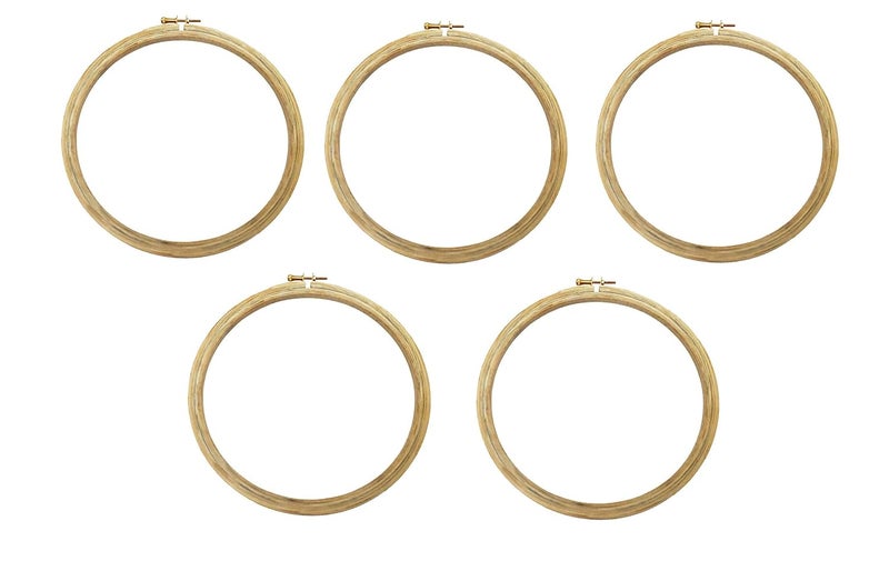 MALKAS BOUTIQUE Round Wooden Embroidery Hoop Frame with RustFree Plastic Covered Metal Screw for Better Adjustment Used for Crafting Punch Needle Set for Embroidery 5 Pcs Combo 8 Inch