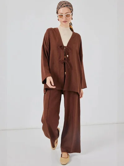 بيغ دارت BDART V-Neck Cardigan and Wide Leg Pants Set