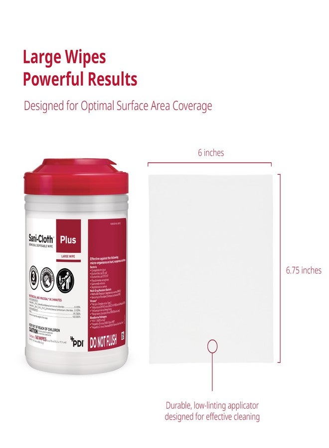 PDI Sani-Cloth Plus Germicidal Cloth, Pack of 160, 6" x 6-3/4" Large Wipes - Image 4