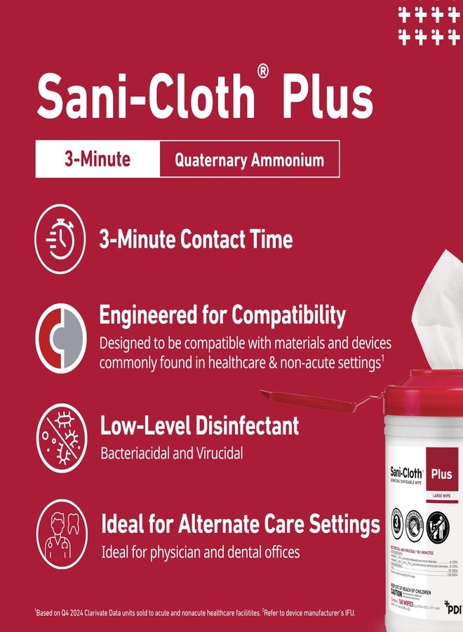 PDI Sani-Cloth Plus Germicidal Cloth, Pack of 160, 6" x 6-3/4" Large Wipes - Image 3