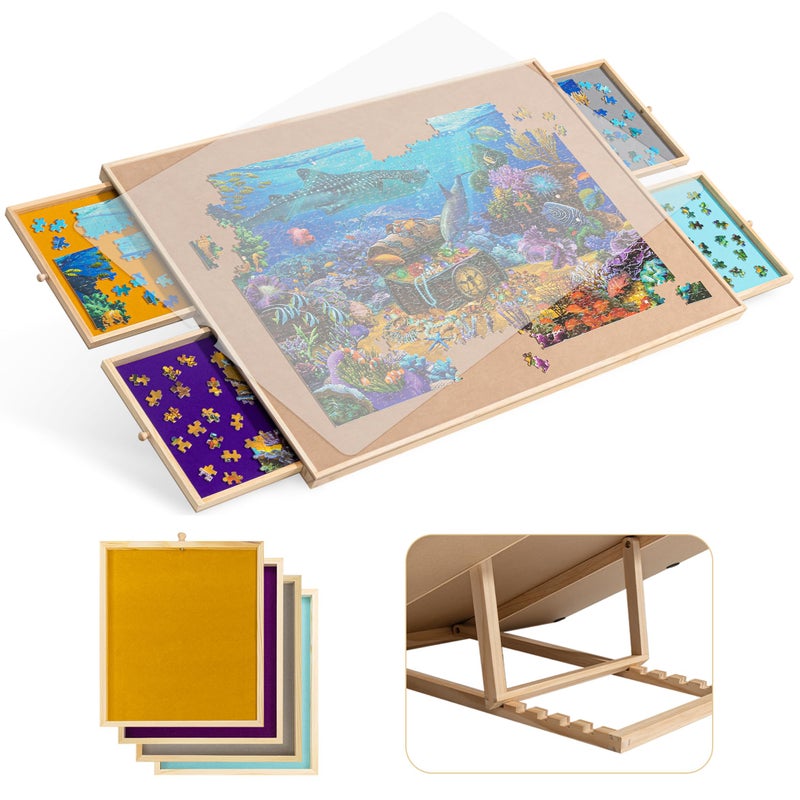 Becko US 1500-Pc Tilting Puzzle Board with 4 Colorful Drawers & Cover, Adjustable Jigsaw Puzzle Table with Built-in Easel/Stand, Portable Tables with Storage for Adults, with Premium Flannel Tabletop - Image 1