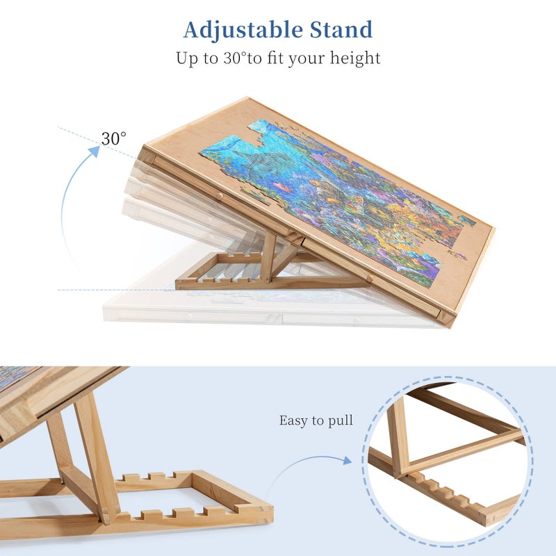 Becko US 1500-Pc Tilting Puzzle Board with 4 Colorful Drawers & Cover, Adjustable Jigsaw Puzzle Table with Built-in Easel/Stand, Portable Tables with Storage for Adults, with Premium Flannel Tabletop - Image 2