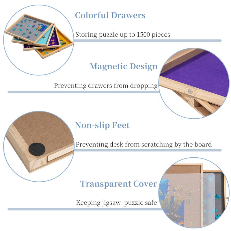 Becko US 1500-Pc Tilting Puzzle Board with 4 Colorful Drawers & Cover, Adjustable Jigsaw Puzzle Table with Built-in Easel/Stand, Portable Tables with Storage for Adults, with Premium Flannel Tabletop - Image 5
