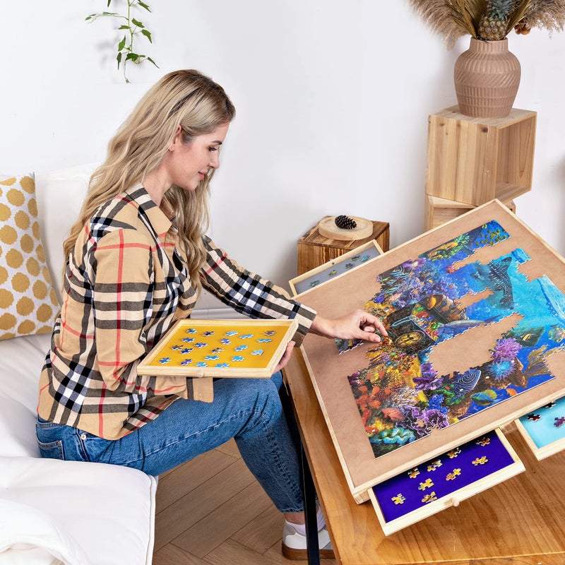 Becko US 1500-Pc Tilting Puzzle Board with 4 Colorful Drawers & Cover, Adjustable Jigsaw Puzzle Table with Built-in Easel/Stand, Portable Tables with Storage for Adults, with Premium Flannel Tabletop - Image 3