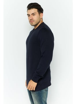 Threadbare Men Crew Neck Long Sleeve Textured Sweatshirt, Navy  - Image 3