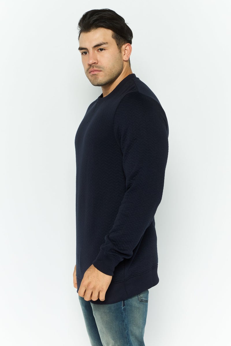 Threadbare Men Crew Neck Long Sleeve Textured Sweatshirt, Navy  - Image 3