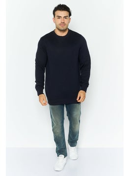 Threadbare Men Crew Neck Long Sleeve Textured Sweatshirt, Navy  - Image 2