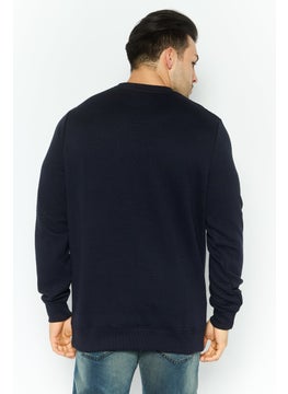 Threadbare Men Crew Neck Long Sleeve Textured Sweatshirt, Navy  - Image 4