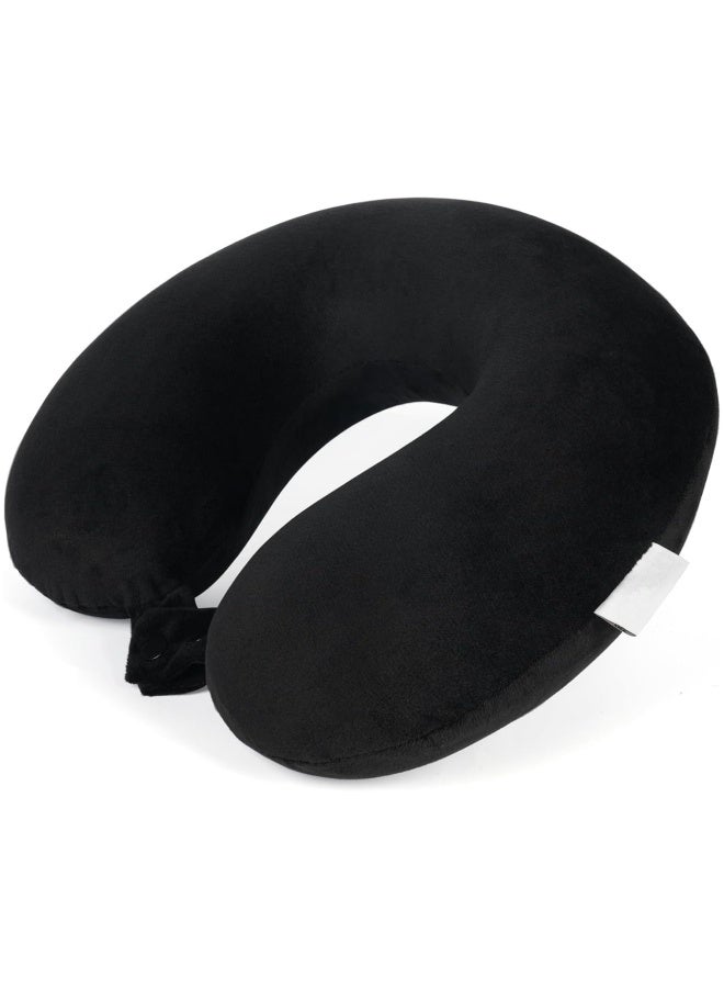 Travel Pillow Pure Memory Foam Travel Neck Pillow, Airplane Pillow for Traveling、Car、Home、Office，Washable Cover (Black) - Image 1