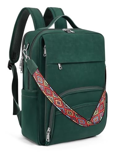 SYTRAH Leather Laptop Backpack 156 Inch Business Computer Bag Designer College Backpack Travel Backpack with Colorful Shoulder Bag Strap Green - Image 1
