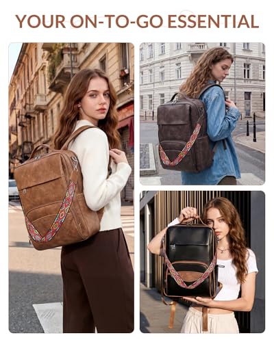 SYTRAH Leather Laptop Backpack 156 Inch Business Computer Bag Designer College Backpack Travel Backpack with Colorful Shoulder Bag Strap Green - Image 3