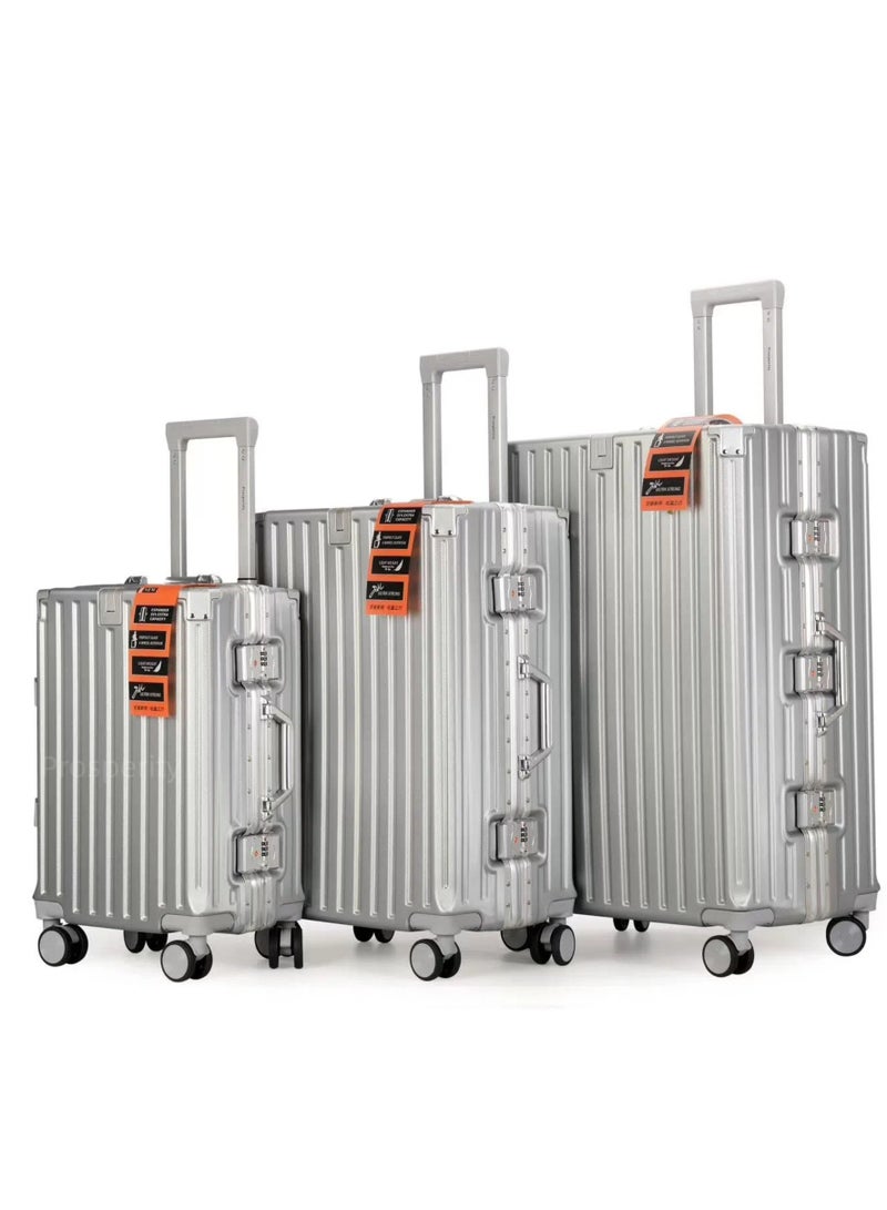 الازدهار حقيبة السفر الراقية سبيكة الألومنيوم الأمتعة مع أربع عجلات عالمية مظهر أنيق لرحلات 3pcs لكل مجموعة - Image 1