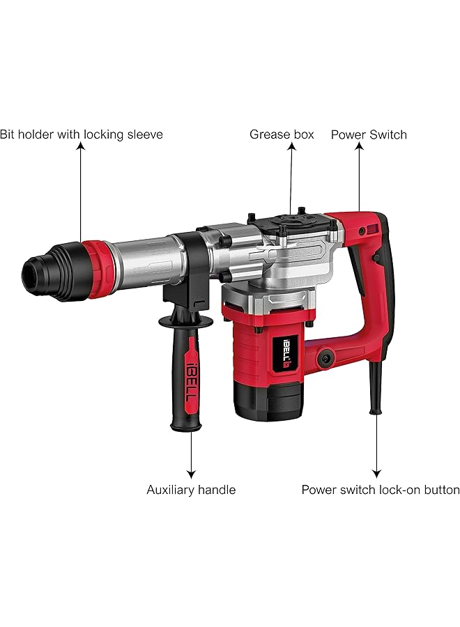آي بيل مطرقة هدم Dh20 45 6.8 كجم 1500 وات محرك نحاسي تأثير 3700 الحد الأدنى للطاقة 20J سعة المقبض 18 مم Sds Max مع مقبض تحكم مضاد للاهتزاز - Image 2