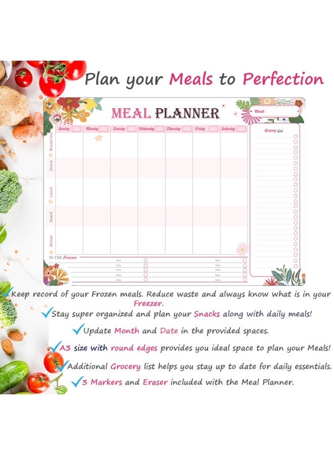 CLOUDFOUR Magnetic Whiteboard Meal Planner with Shopping list and Freezer Storage Section. Dry Erase Monthly Menu Planner with 3 Markers and Eraser - Image 4