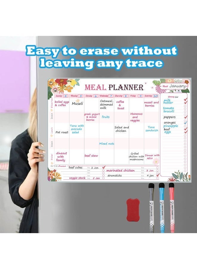 CLOUDFOUR Magnetic Whiteboard Meal Planner with Shopping list and Freezer Storage Section. Dry Erase Monthly Menu Planner with 3 Markers and Eraser - Image 3