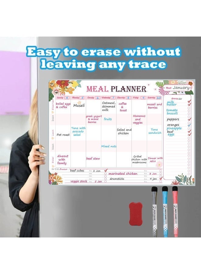 CLOUDFOUR Magnetic Whiteboard Meal Planner with Shopping list and Freezer Storage Section. Dry Erase Monthly Menu Planner with 3 Markers and Eraser - Image 2