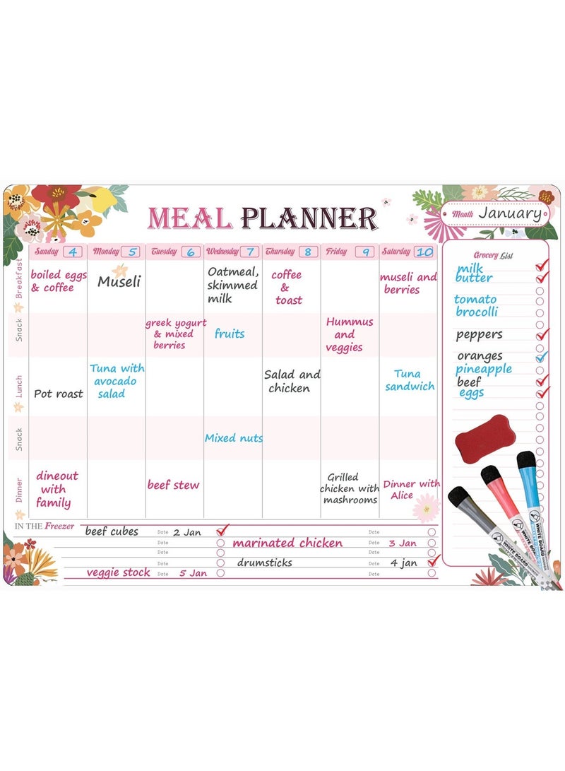 CLOUDFOUR Magnetic Whiteboard Meal Planner with Shopping list and Freezer Storage Section. Dry Erase Monthly Menu Planner with 3 Markers and Eraser - Image 1