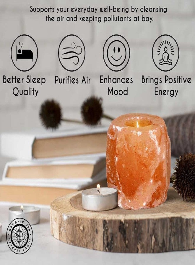 Pride of India Himalayan Pink Salt Rock Light Holder | Natural Crystal Candle Holder for Home Decor, Meditation & Relaxing Ambience | Handcrafted Votive Candle Holder for Living Room & Gifting - Image 2
