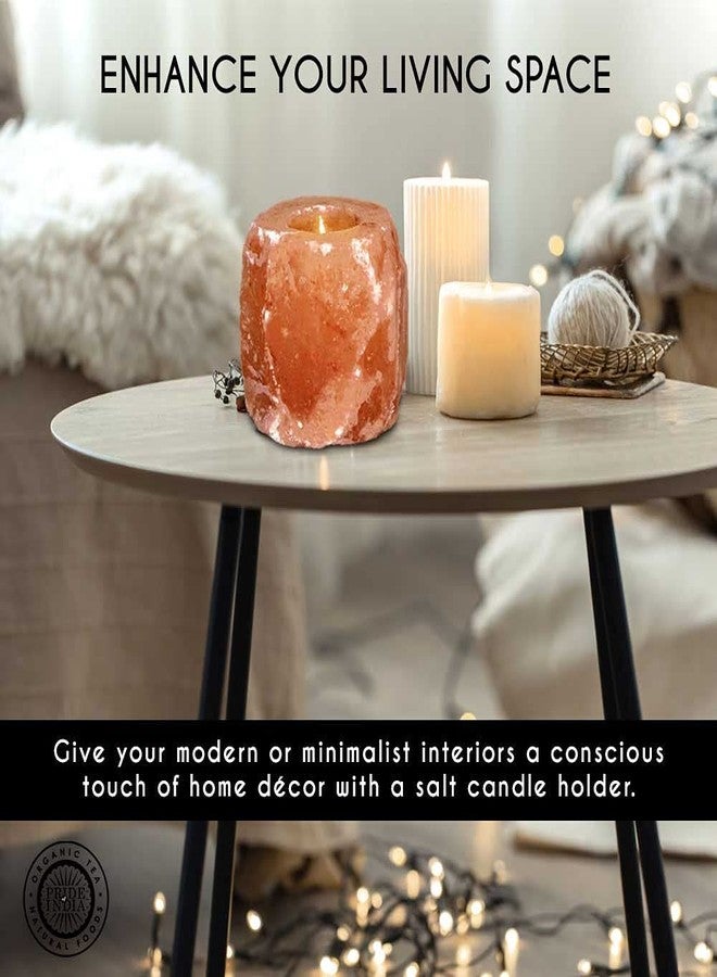 Pride of India Himalayan Pink Salt Rock Light Holder | Natural Crystal Candle Holder for Home Decor, Meditation & Relaxing Ambience | Handcrafted Votive Candle Holder for Living Room & Gifting - Image 3