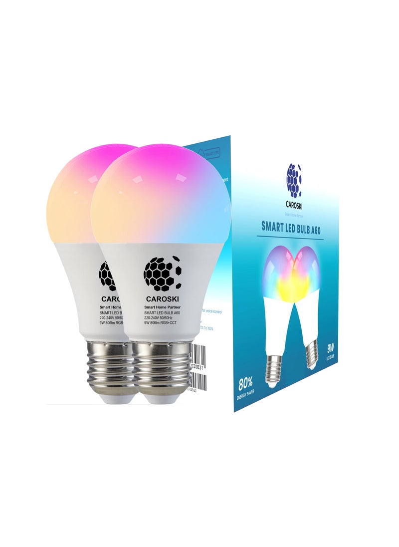 CAROSKI - WIFI Smart Bulb with 1 Year Warranty - 9W Smart Wi-Fi Light Bulb Pack of 2 - LED Home light bulb Compatible with Alexa - Echo and Google Home Assistant - Bulb smart light has Multi Colors - Image 1