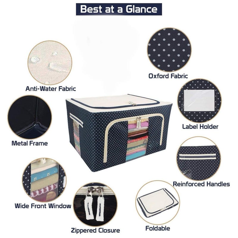 ECOSPIT CONTAINER 66 ltr storage bag Foldable Steel Frame Cloths Zip Organizer Bag and Fabric Storage Living Cover Boxes For Wardrobe Shelves Clothes Sarees Bed Sheet Pack Of 1 MultiColor - Image 3