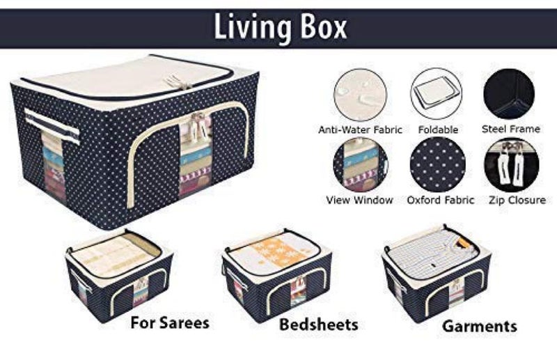 ECOSPIT CONTAINER 66 ltr storage bag Foldable Steel Frame Cloths Zip Organizer Bag and Fabric Storage Living Cover Boxes For Wardrobe Shelves Clothes Sarees Bed Sheet Pack Of 1 MultiColor - Image 2