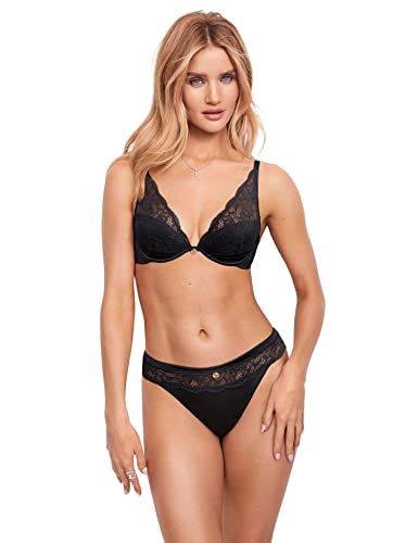 Marks & Spencer Marks and Spencer Women's Rosie Silk & Lace Padded Plunge Beau Bra, Black, 34A - Image 1