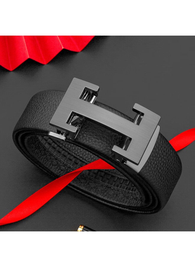 Cow Top Layer Cowhide Men's Belt Casual Automatic Buckle Belt Gift For Boyfriend Father 909 Lychee Pattern Gun - Image 2