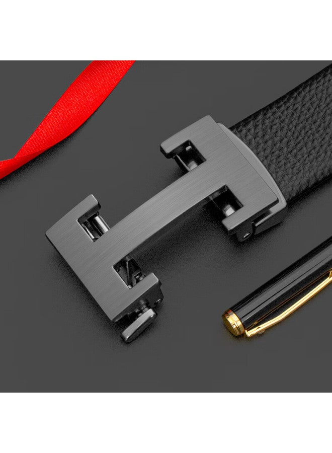 Cow Top Layer Cowhide Men's Belt Casual Automatic Buckle Belt Gift For Boyfriend Father 909 Lychee Pattern Gun - Image 3