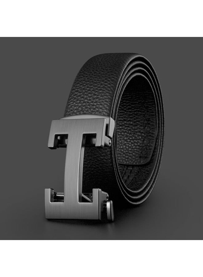 Cow Top Layer Cowhide Men's Belt Casual Automatic Buckle Belt Gift For Boyfriend Father 909 Lychee Pattern Gun - Image 1