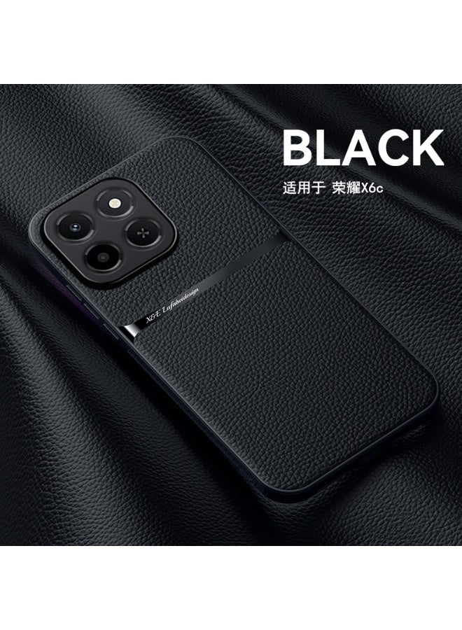 جراب سيليكون من الجلد الصناعي مقاوم للصدمات متوافق مع Honor X6C (اسود) - Image 5