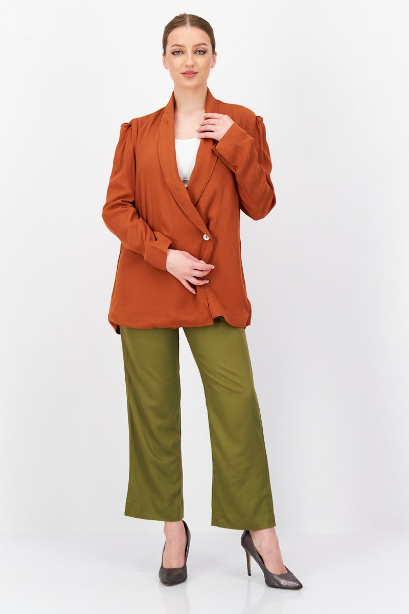 KAYFI Women Plain Long Sleeve Shirt Jacket, Brown  - Image 2