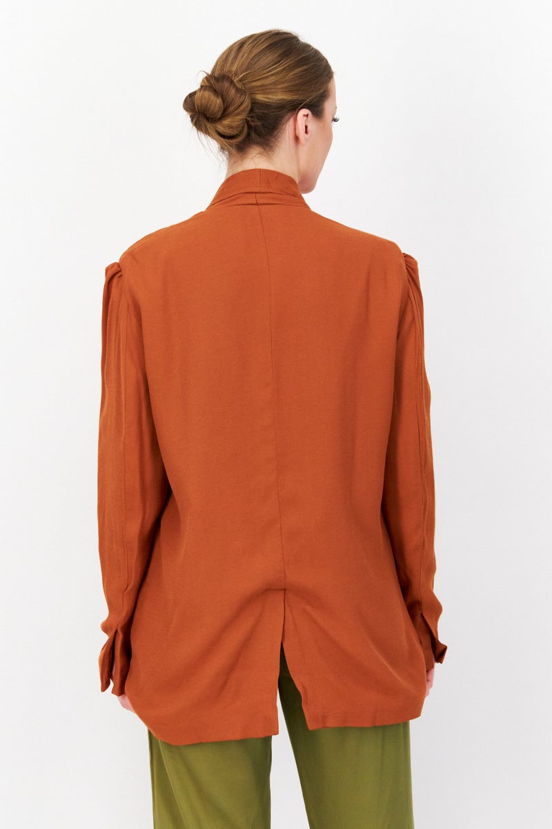 KAYFI Women Plain Long Sleeve Shirt Jacket, Brown  - Image 4