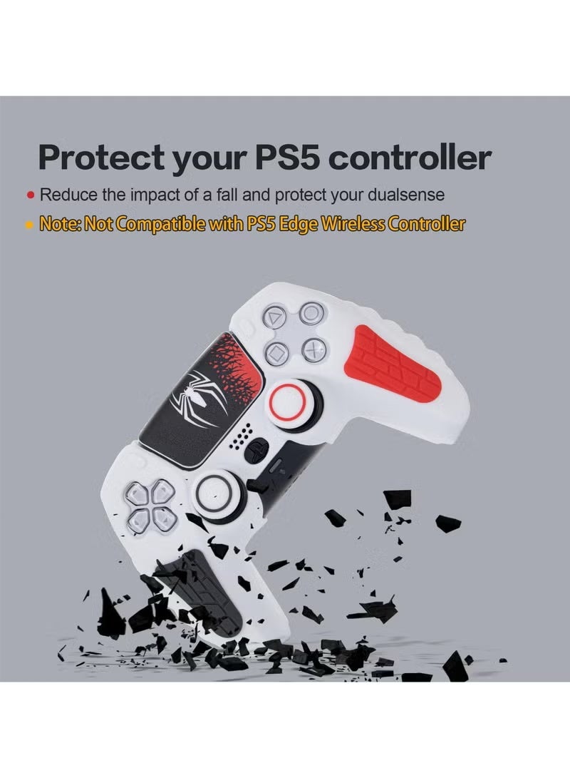 جراب غطاء وحدة تحكم بلاي ستيشن 5 ، غطاء سيليكون مضاد للانزلاق لوحدة تحكم لاسلكية لبلاي ستيشن 5 مع أغطية قبضة الإبهام ، واقيات عصا التحكم وملصق التفاف الغطاء - أبيض - Image 3