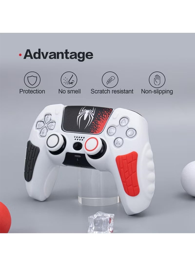 جراب غطاء وحدة تحكم بلاي ستيشن 5 ، غطاء سيليكون مضاد للانزلاق لوحدة تحكم لاسلكية لبلاي ستيشن 5 مع أغطية قبضة الإبهام ، واقيات عصا التحكم وملصق التفاف الغطاء - أبيض - Image 2