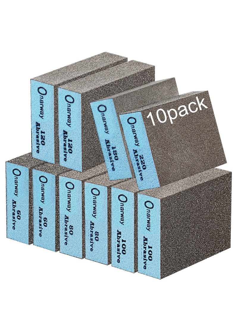 Onarway Onarway Sanding Sponges 10 Pack Wet and Dry Dualuse Coarse and Fine Sanding Blocks  6080100120180220 Grits 6 Different Specifications Washable and Reusable Ideal for Wood Metal Polishing 