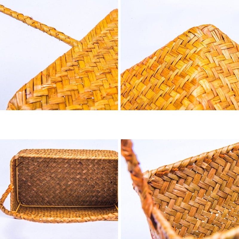 🌱 سلة يدوية الصنع لحوض الزهور مصنوعة من الخيزران مع مقبض ارتفاع ٣٠ سم بحجم ١٢ في ١٠ سم لون برتقالي - Image 1